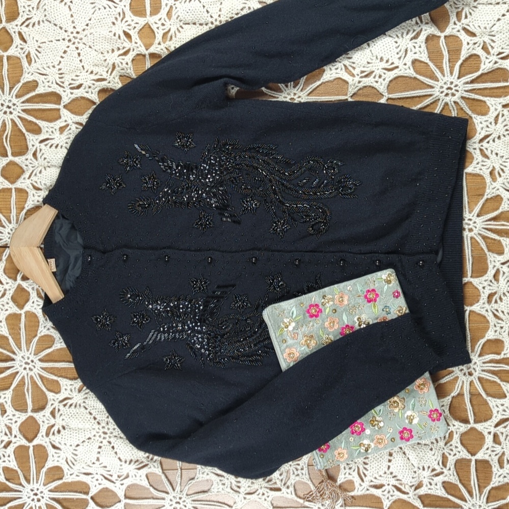 70s-80s Beaded Bird Of Paradise Sweater